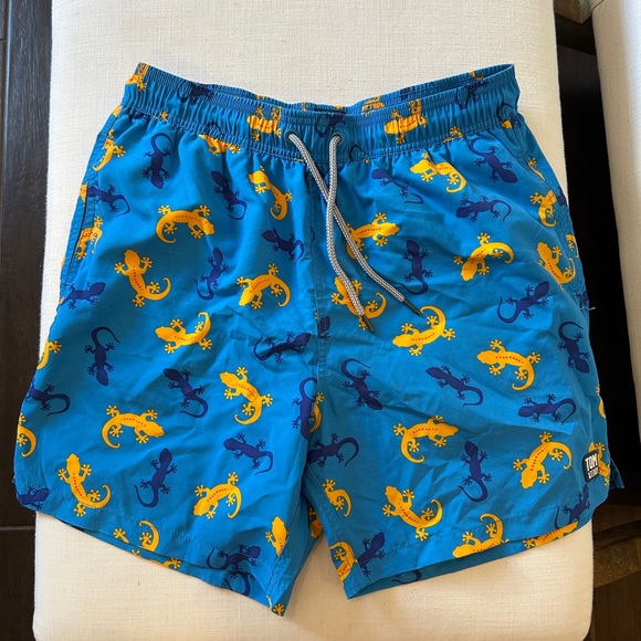 NWT Tom & Teddy Blue Swim Shorts with Orange Geckos size large